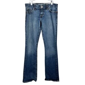 Vintage Y2K Guess Daredevil Boot Cut Dark Wash Low Rise Jeans 30x32 Embroidered